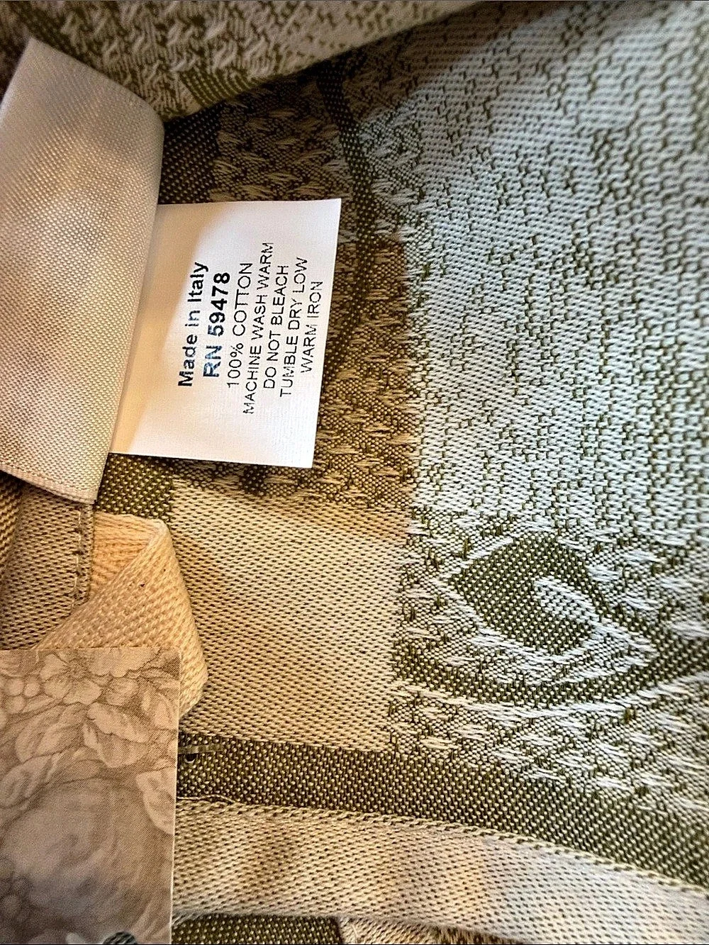 Le Telerie Toscane Aproposi Floral Cotton Hand Towel in Green & White NWT